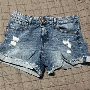 Kendall & Kylie Medium Blue Distressed Denim Shorts
